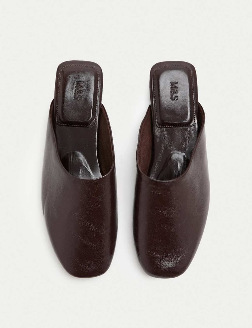 Marks & Spencer M&S Slip On Flat Square Toe Mules Burgundy - 1