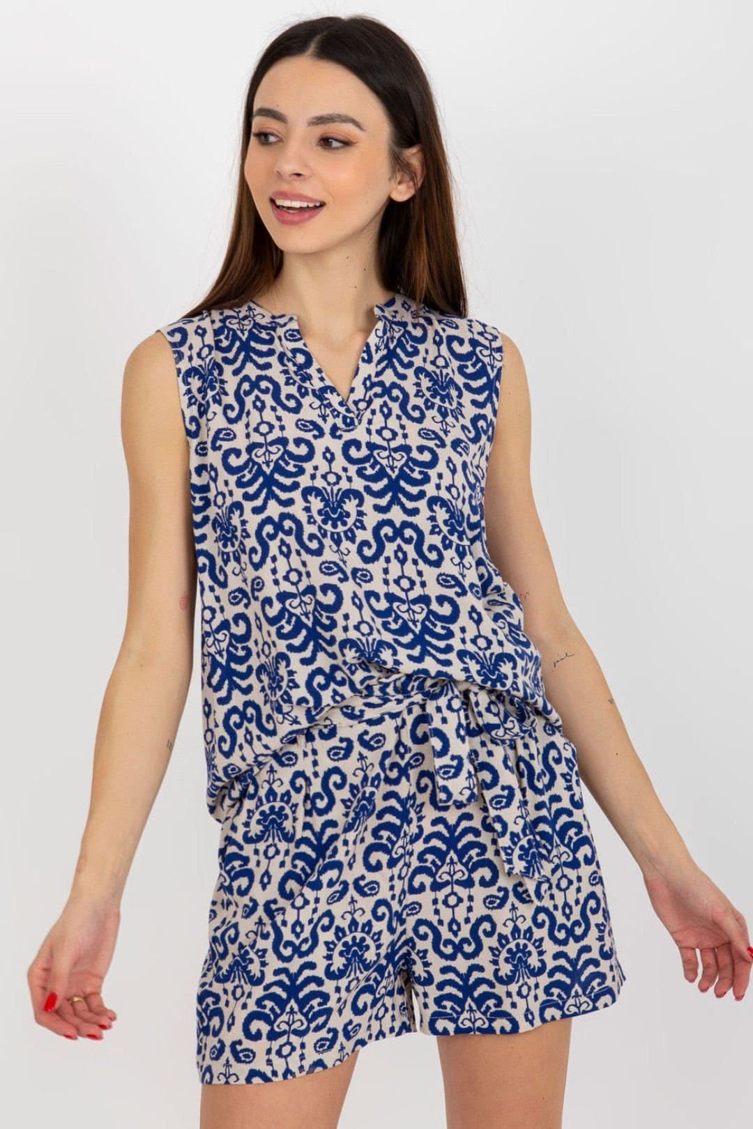 Love Lace Love Lace Women's Sleeveless Heart Neck Pattern Blouse in Blue
