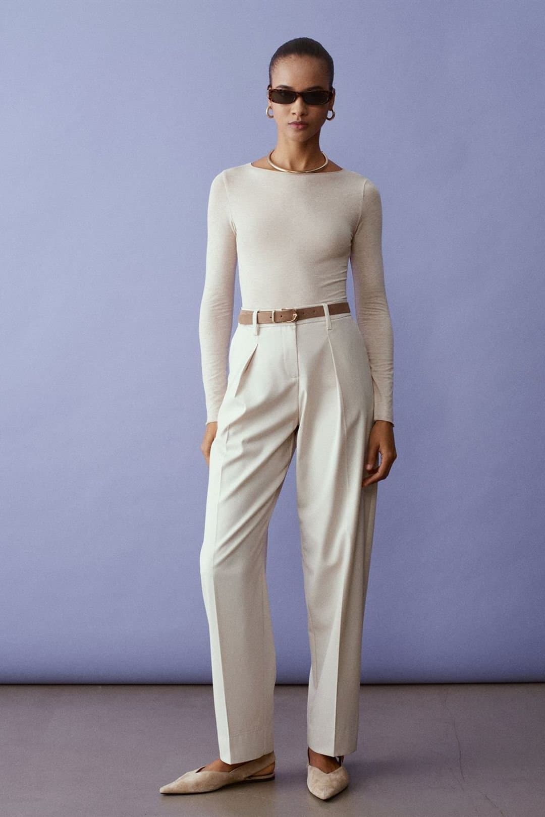 Dilvin Dilvin Women's Belted Straight-Leg Crepe Trousers in Cream