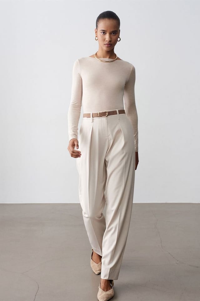 Dilvin Dilvin Women's Belted Straight-Leg Crepe Trousers in Cream - 2