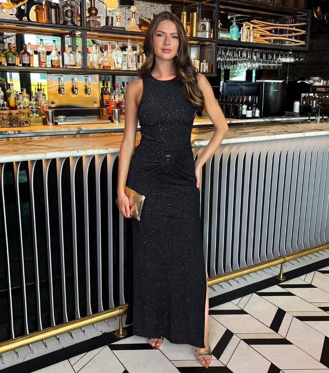 AX Paris Women's Black Sparkly O Ring Maxi Dress AX Paris New Look - 2