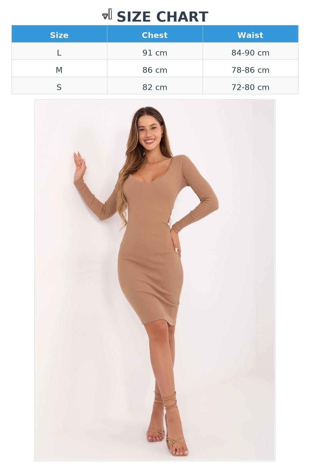 Love Lace Love Lace Women's Ribbed Cotton Pencil Midi Dress with Sleeves in Beige - 4