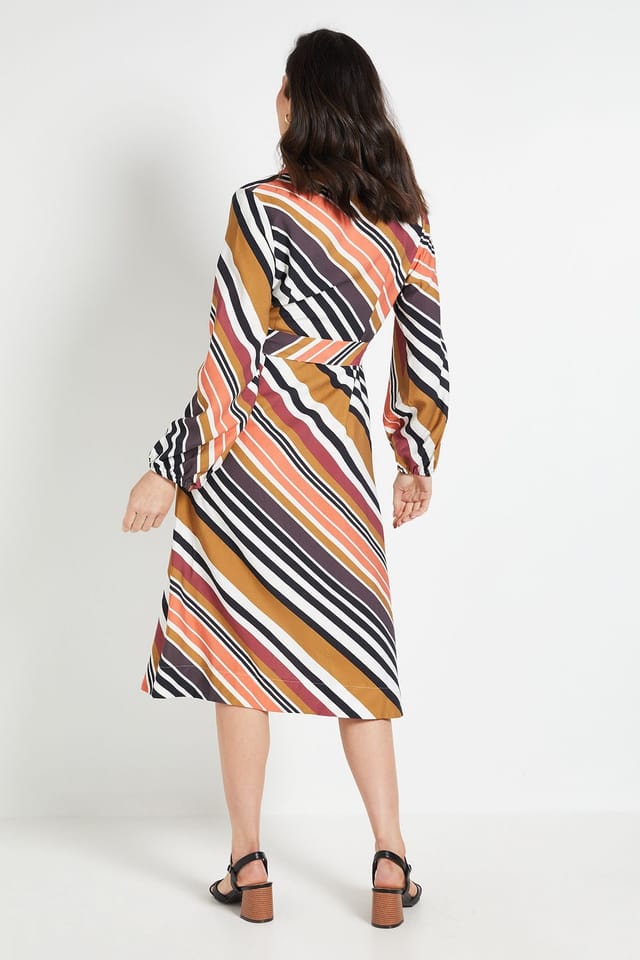 Wallis Wallis Women's Stripe Wrap Midi Dress in Khaki - 3