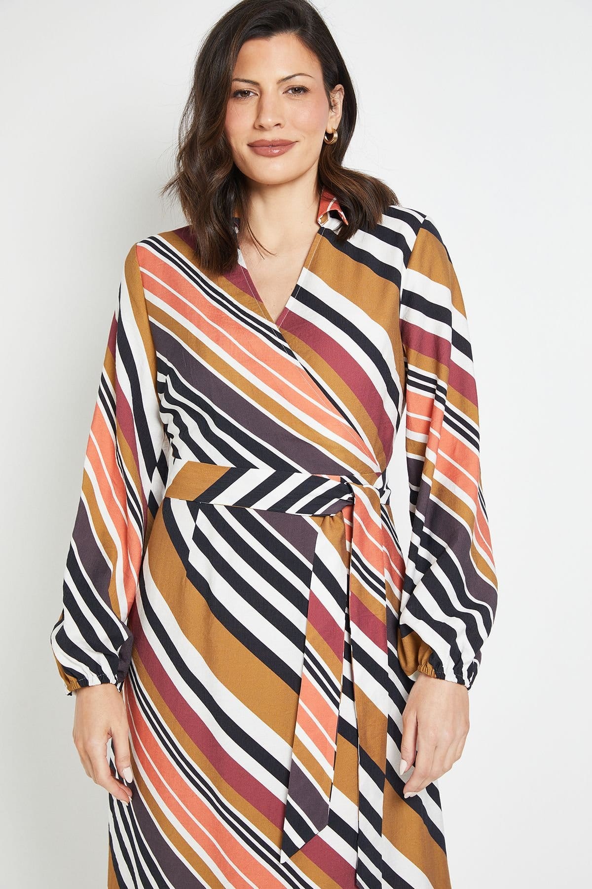 Wallis Wallis Women's Stripe Wrap Midi Dress in Khaki - 4