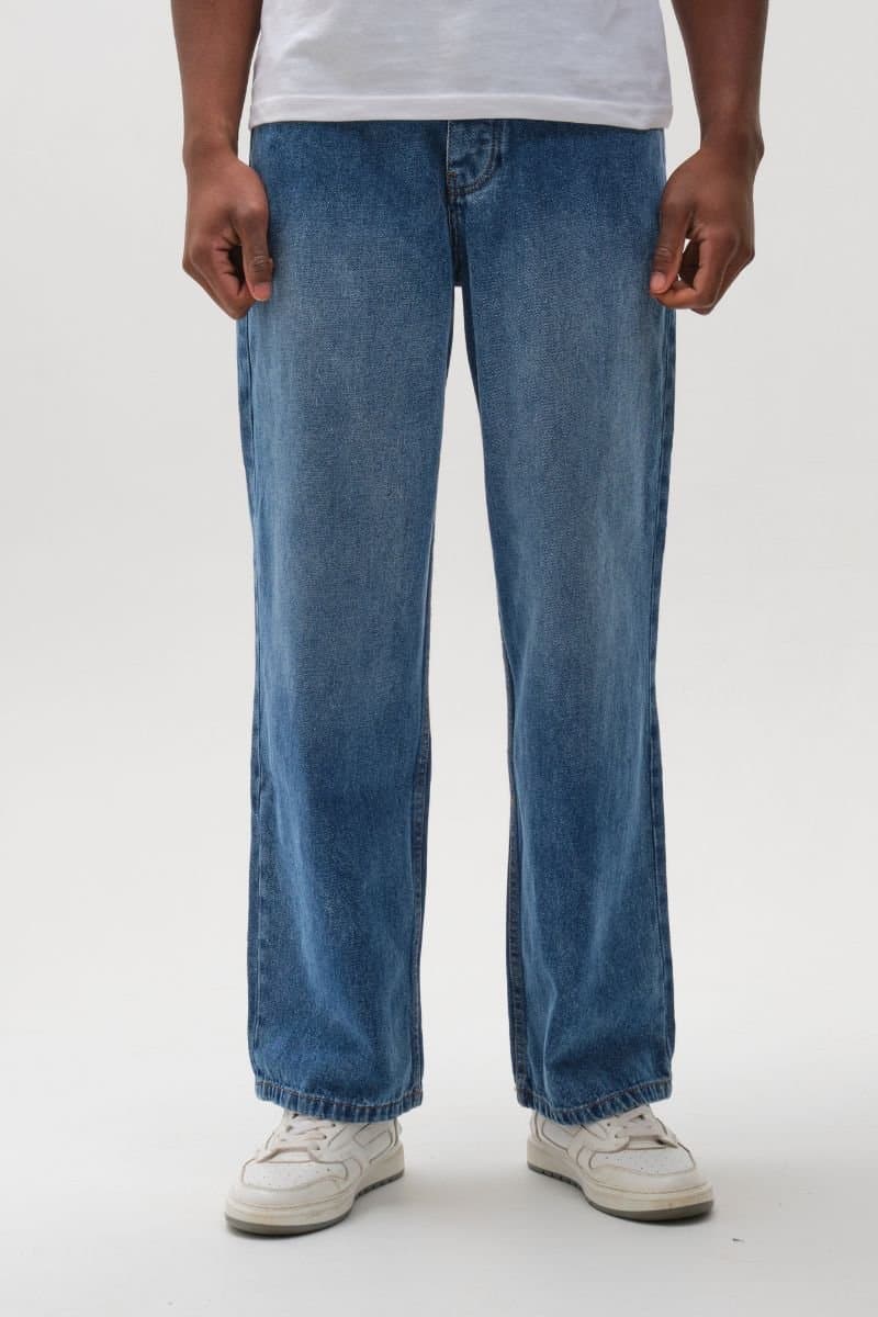 BCouture BCouture Men's Loose Fit Rigid Denim Jeans in Mid Blue