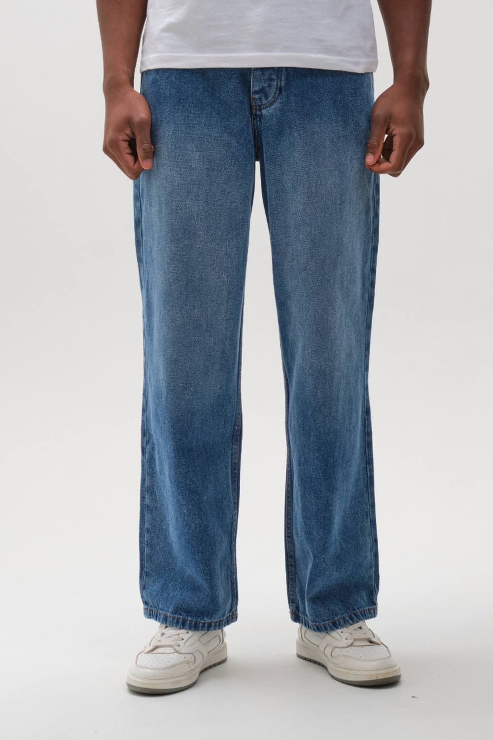 BCouture BCouture Men's Loose Fit Rigid Denim Jeans in Mid Blue - 4