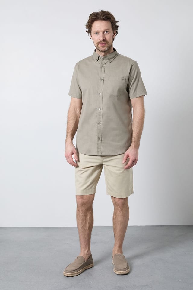 Maine Maine Men's Khaki Short Sleeve Linen Blend Shirt - 2