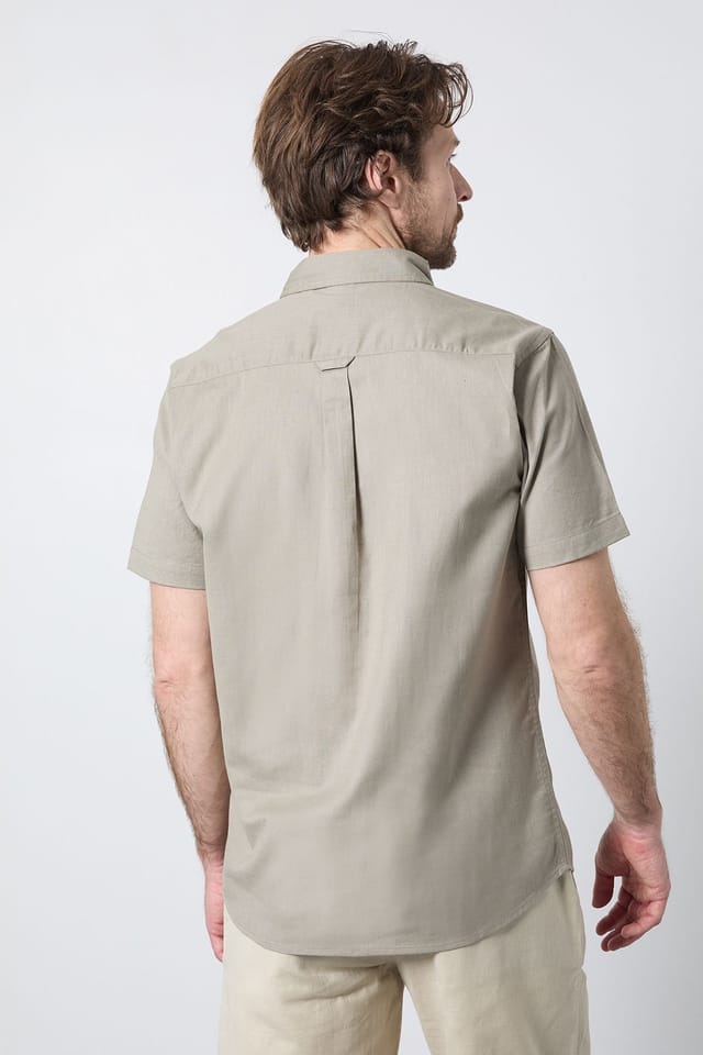 Maine Maine Men's Khaki Short Sleeve Linen Blend Shirt - 3