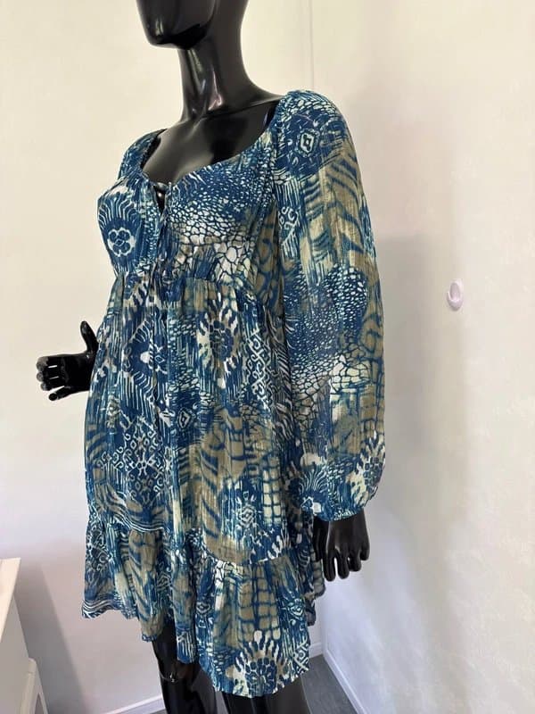Wallis Wallis chiffon blue multi print beach dress mini cover up L summer holiday