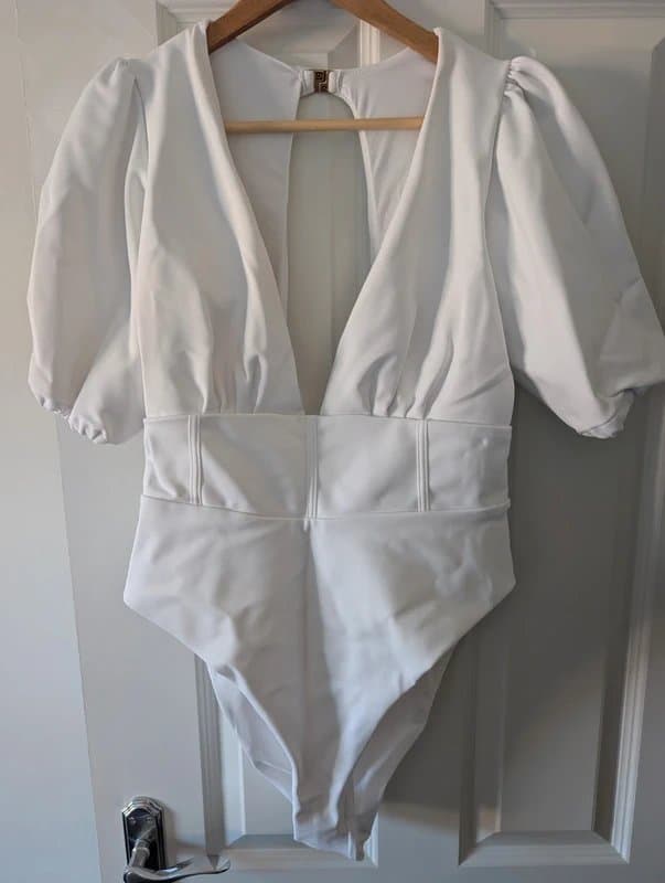 ASOS ASOS Luxe white plunge swimsuit with back detail