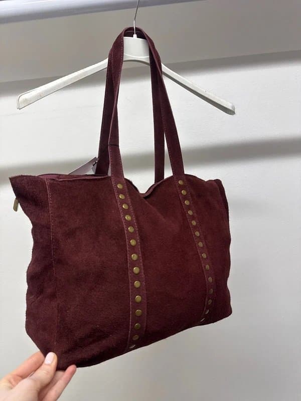 ASOS Burgundy Genuine Leather Suede with Gold Stud Hand Bag