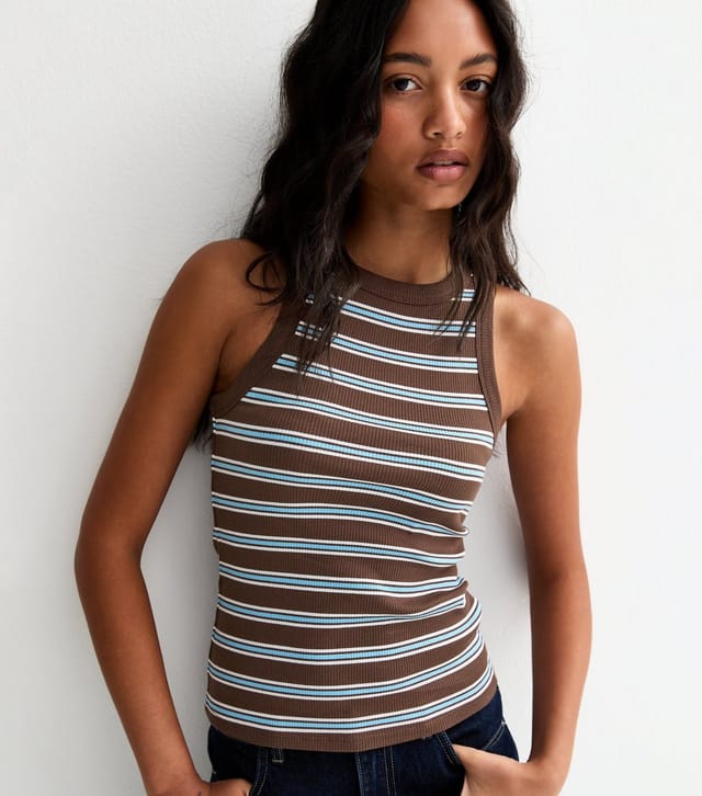 New Look Women's Brown Striped Racer Back Vest New Look - 2