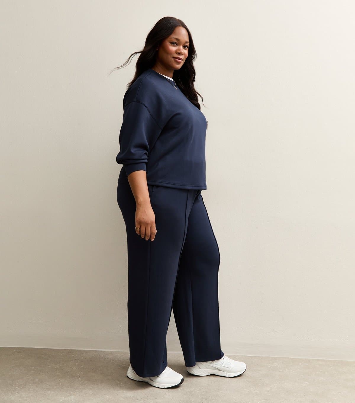 New Look Women's Premium Plus Size Navy Jersey Wide Leg Joggers Curves New Look