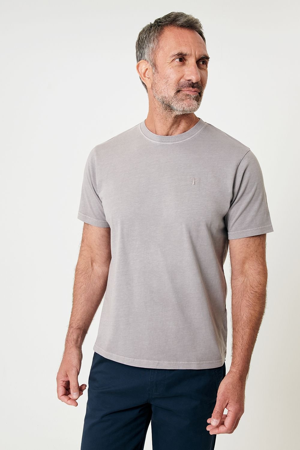 Saltwell Saltwell Men's Garment Dye Cotton Jersey Crew Neck T-Shirt in Taupe - 3
