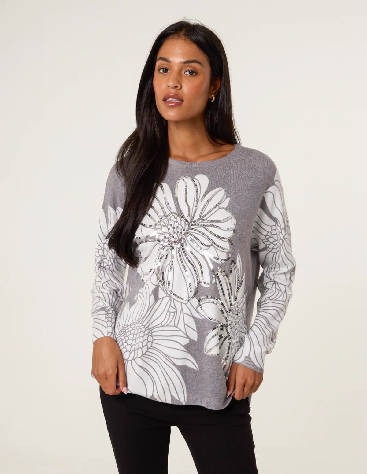 Blue Vanilla Large Sequin Flower Jumper