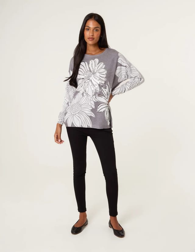 Blue Vanilla Large Sequin Flower Jumper - 2