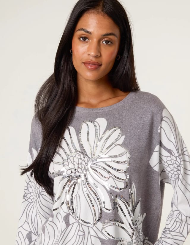 Blue Vanilla Large Sequin Flower Jumper - 3