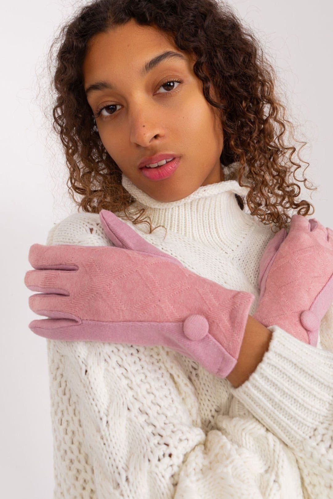 Love Lace Love Lace Women's Insulated Geometric Pattern Touchscreen Gloves With Embroidered Flower in Pink