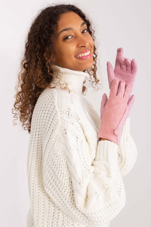 Love Lace Love Lace Women's Insulated Geometric Pattern Touchscreen Gloves With Embroidered Flower in Pink - 3