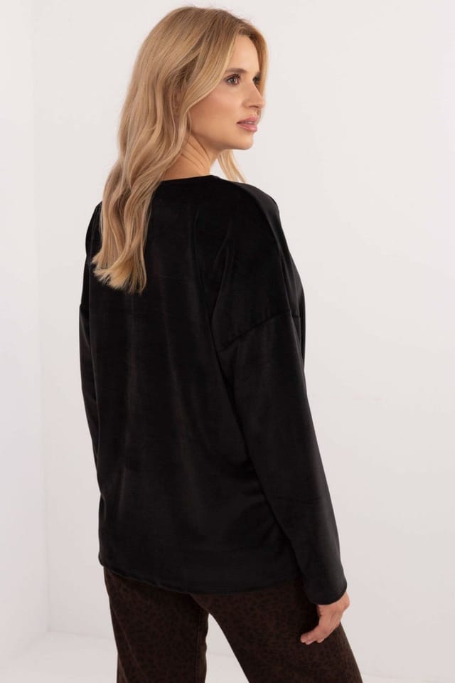 Love Lace Love Lace Women's Velour Blouse with Butterfly Front Ties in Black - 3