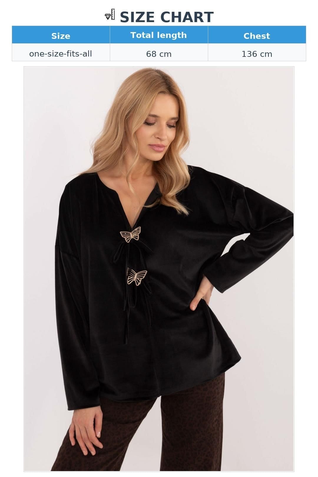 Love Lace Love Lace Women's Velour Blouse with Butterfly Front Ties in Black - 4