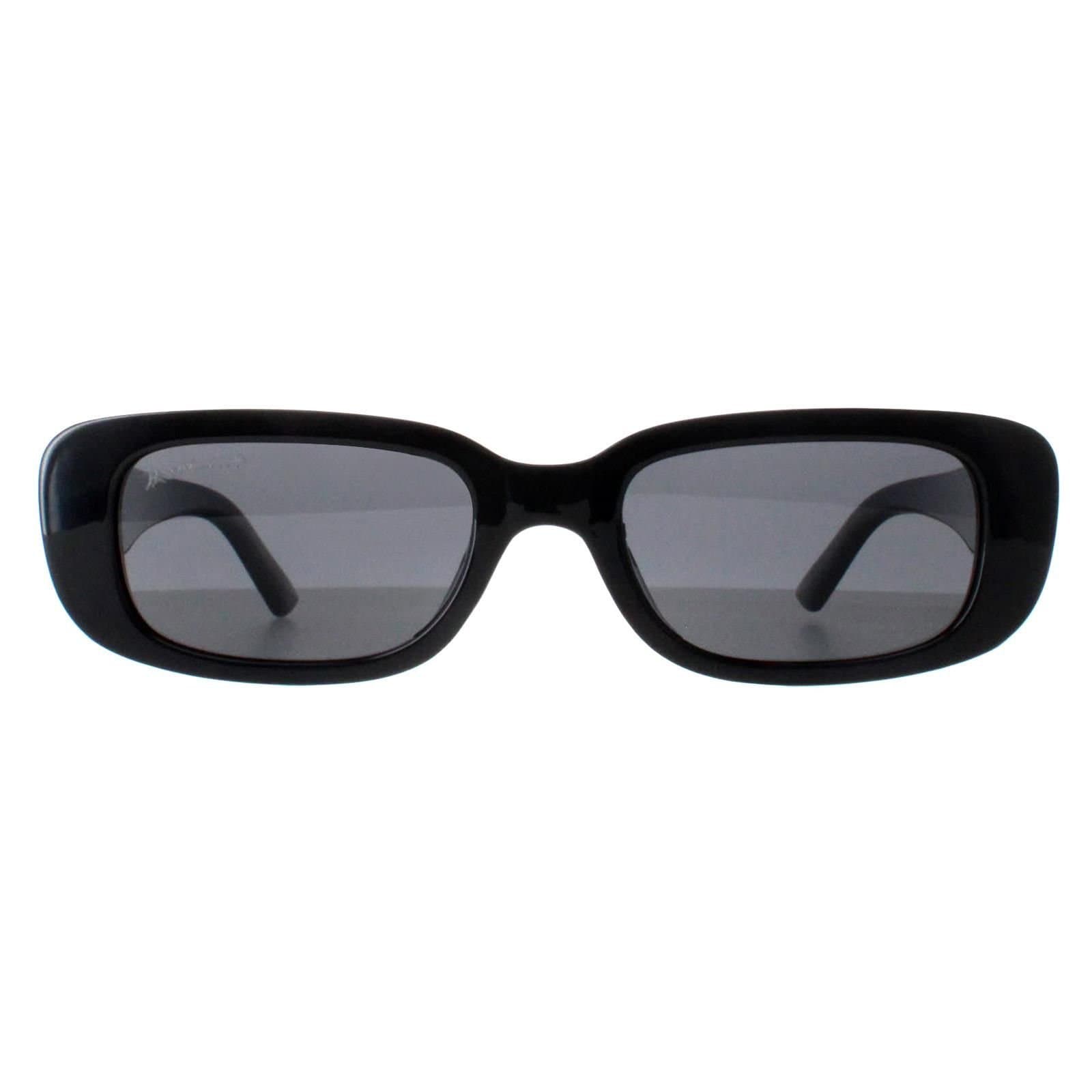 montana Montana Women's Rectangle Shiny Black Smoke Polarized Sunglasses
