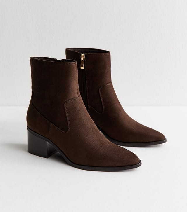 New Look Women's Brown Faux Suede Block Heel Ankle Boots Vegan New Look - 3