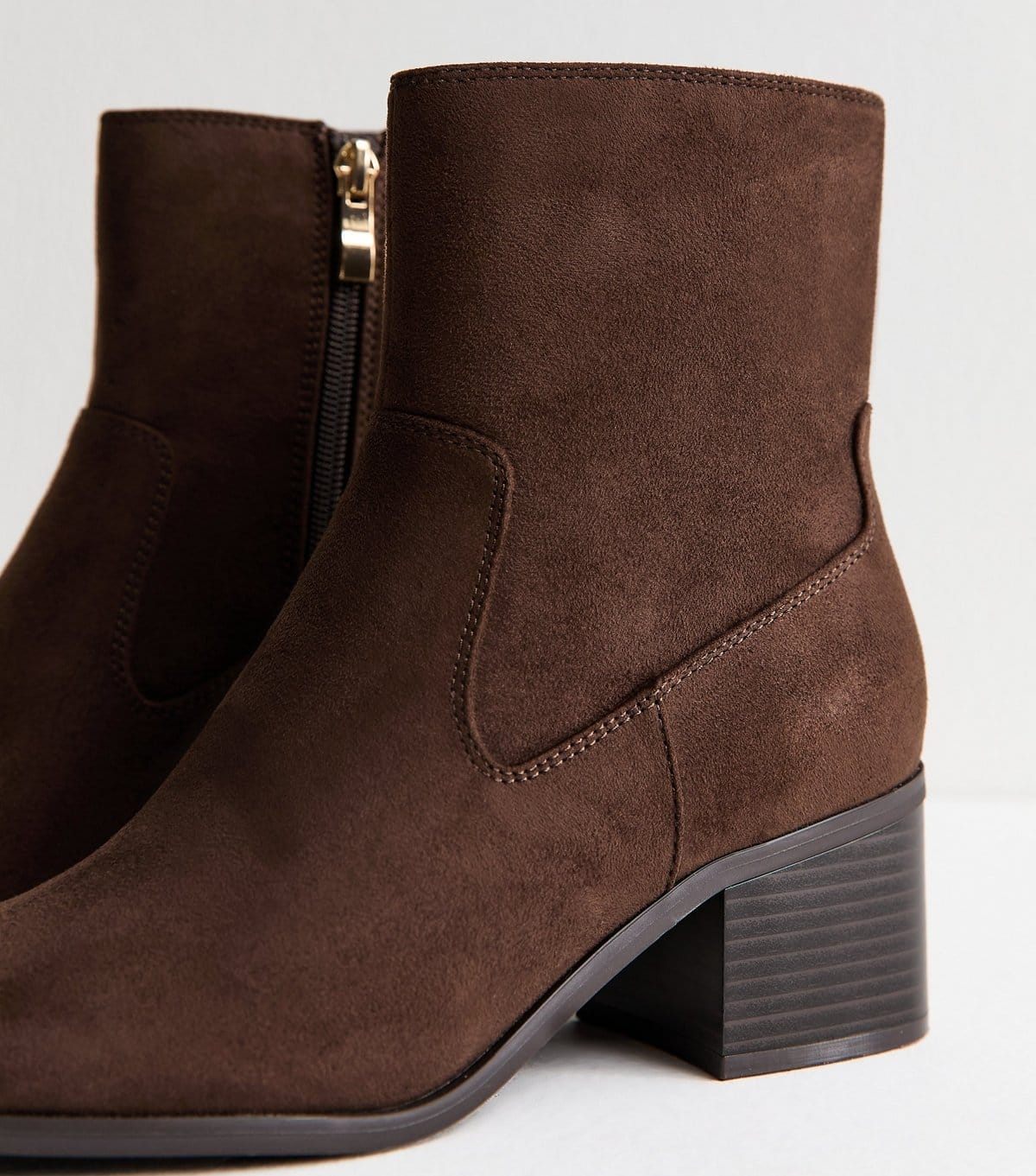 New Look Women's Brown Faux Suede Block Heel Ankle Boots Vegan New Look - 4