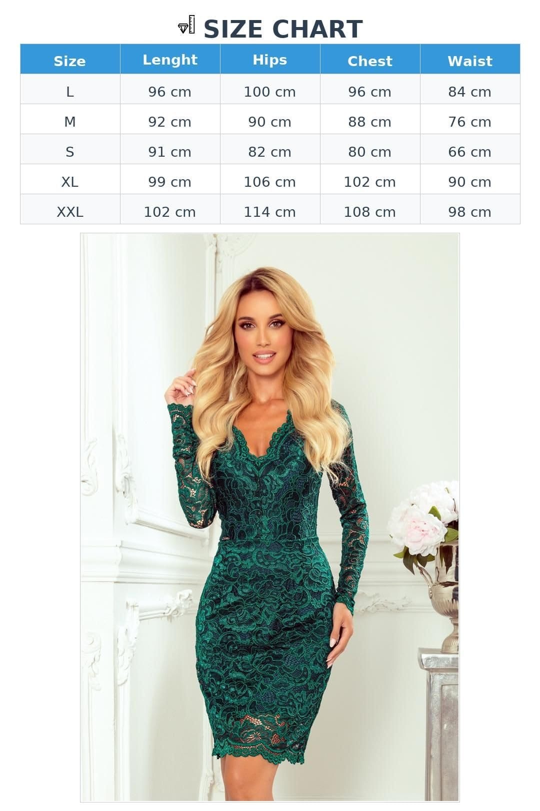 Love Lace Love Lace Women's Elegant Bottle Green Lace Long Sleeve Dress - 4