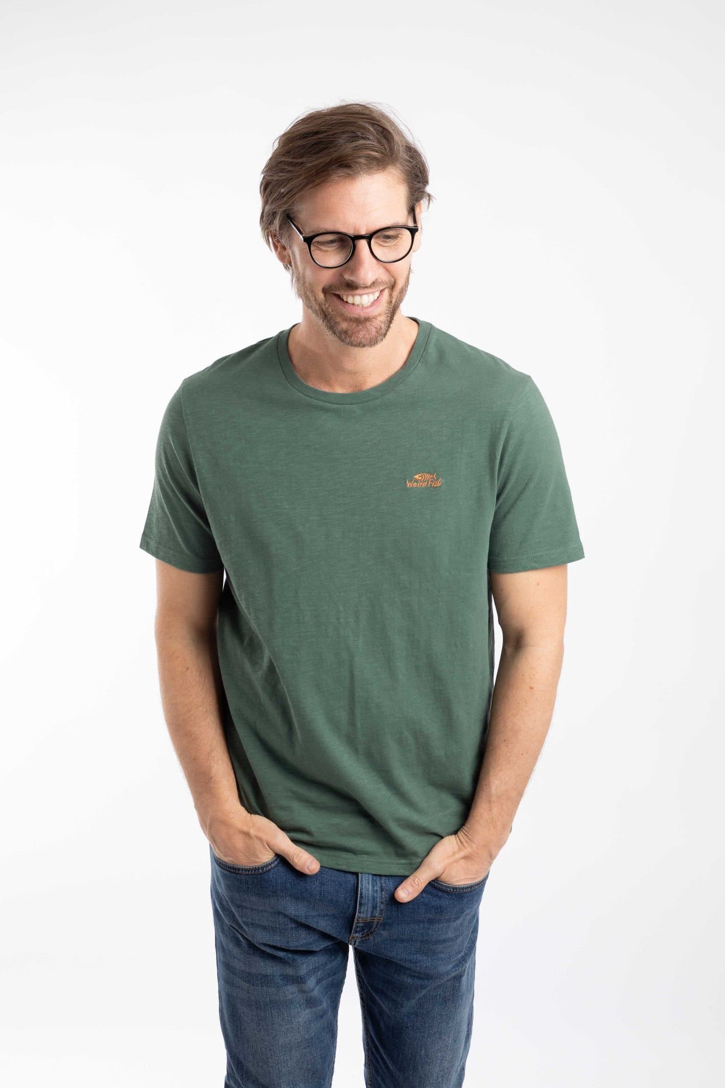 Weird Fish Weird Fish Men's Fished Branded T-Shirt in Bottle Green