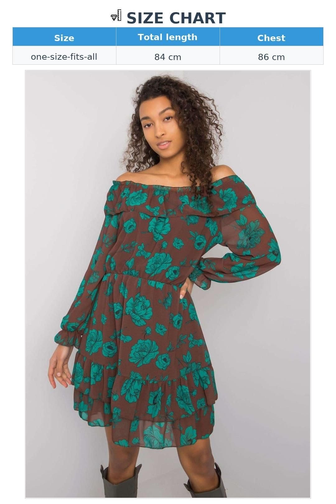 Love Lace Love Lace Women's Lined Long Sleeve Spanish Neck Frill Hem Dress in Brown - 4