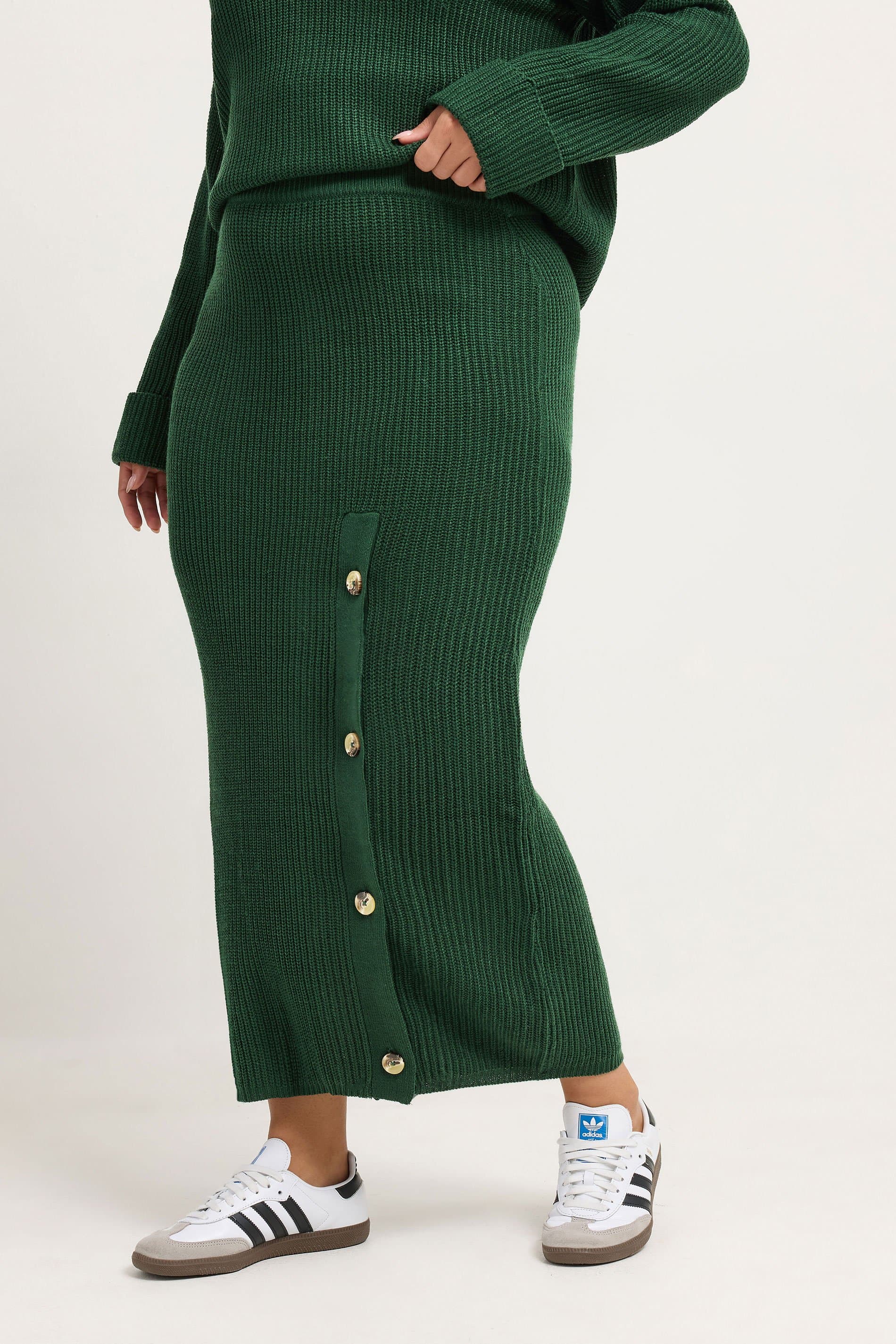 Limited Collection Plus Size Green Button Detail Knitted Skirt