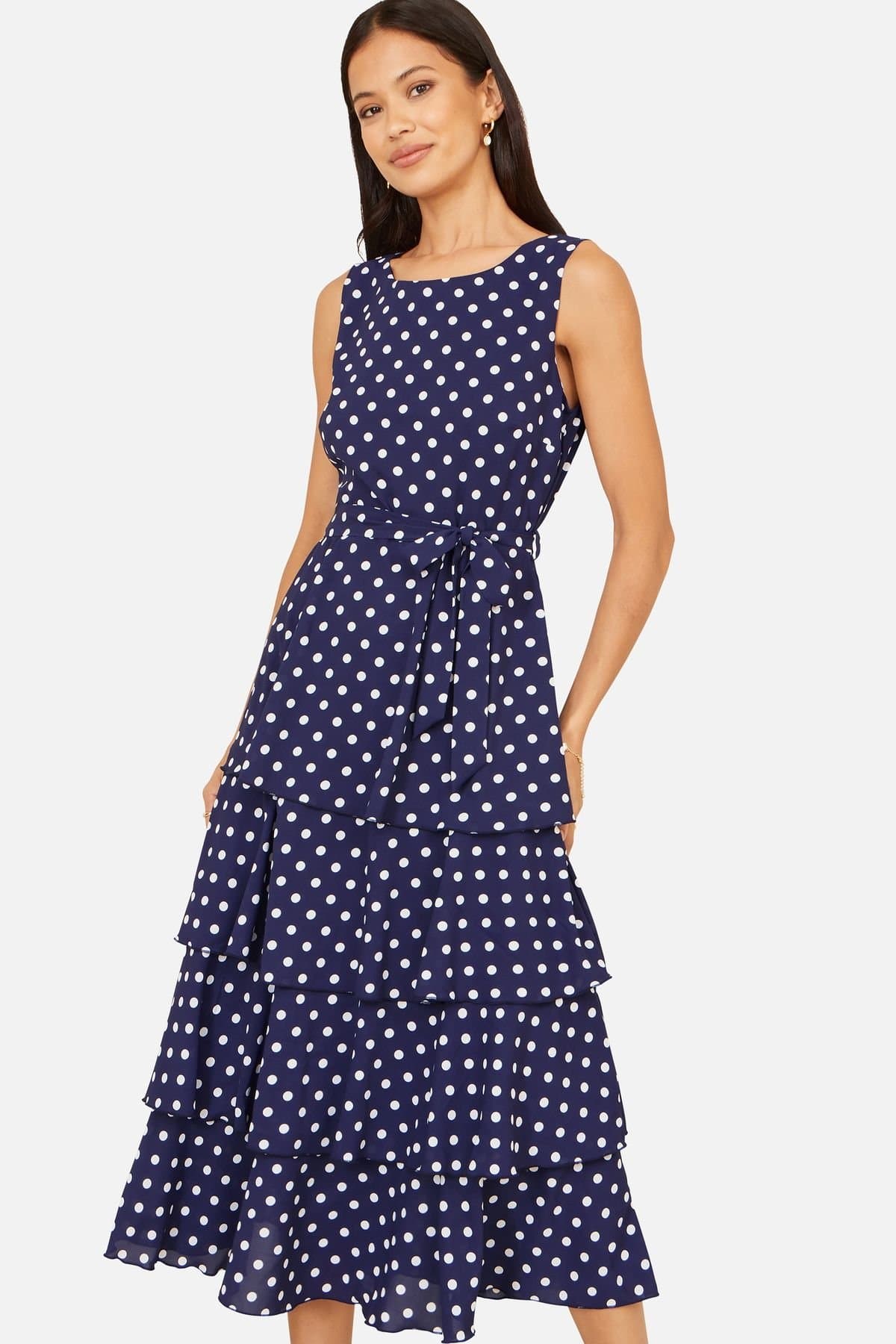 Yumi Yumi Women's Navy Spot Tiered Midi Skirt Dress