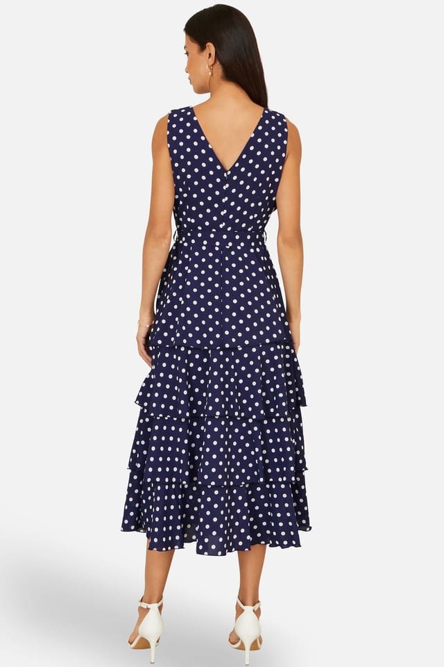Yumi Yumi Women's Navy Spot Tiered Midi Skirt Dress - 3