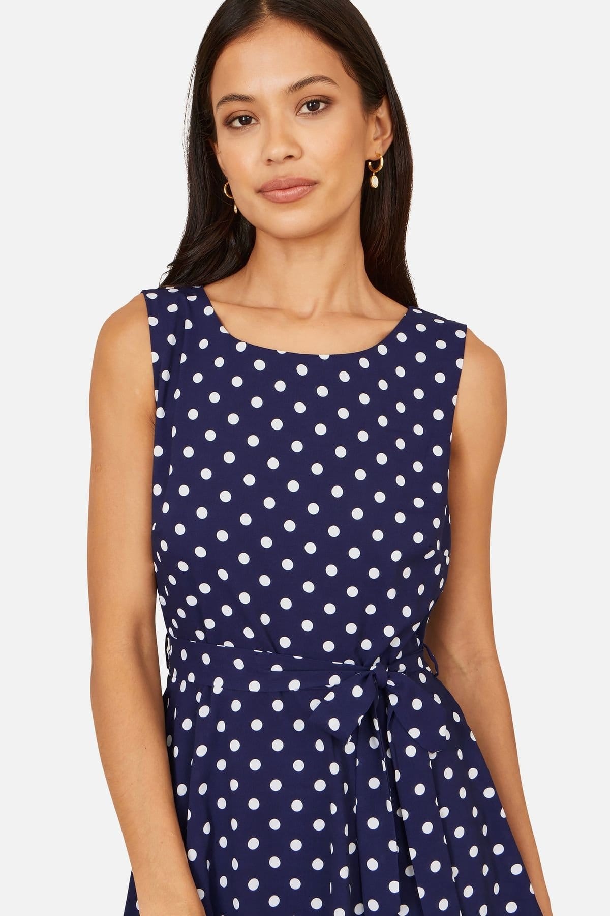 Yumi Yumi Women's Navy Spot Tiered Midi Skirt Dress - 4