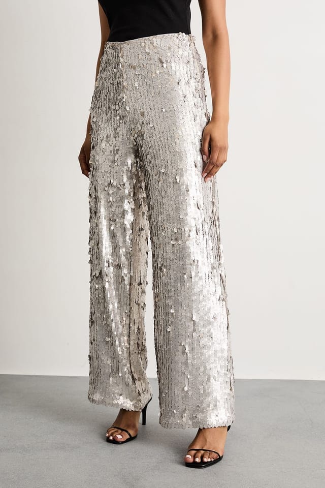 Warehouse Warehouse Women's Premium Matte Sequin Skinny Straight Trouser in Silver - 2