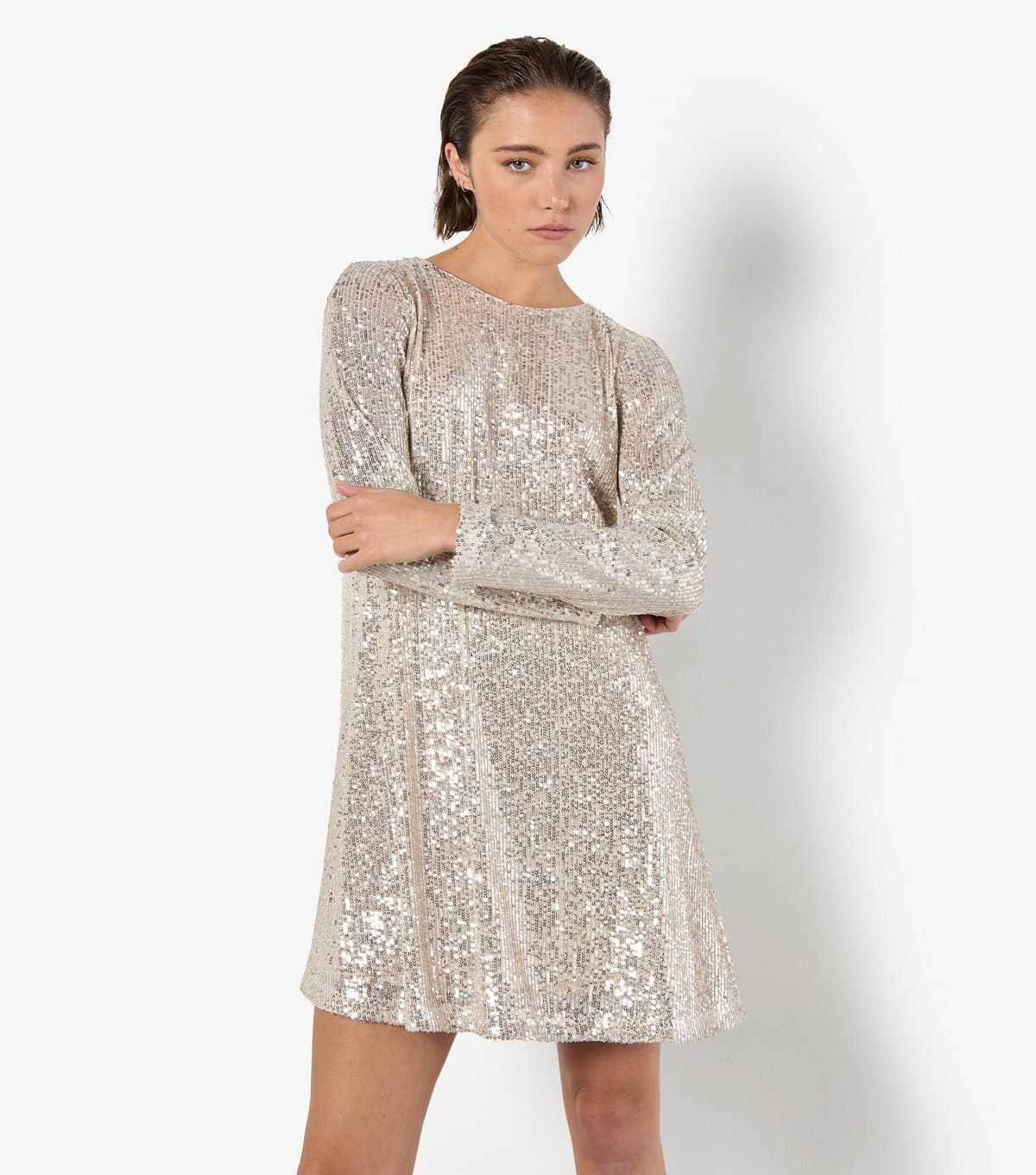 Apricot Women's Stone Sequin Lines A-Line Mini Dress Apricot New Look