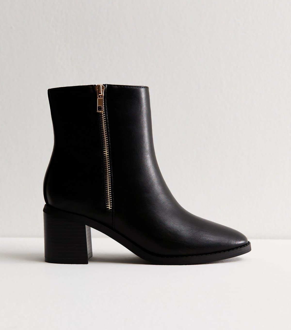 New Look Women's Black Faux Leather Double Side Zip Ankle Boots New Look