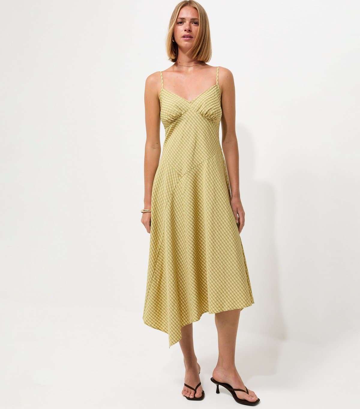 New Look Women's Green Asymmetric Hem V-Neck Midi Dress New Look