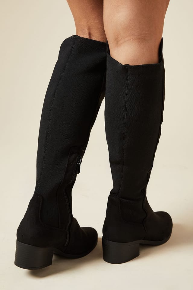 Wallis Wallis Women's Wide Fit Hannah Stretch Back Almond Toe Low Heel Knee Boots in Natural Black - 2