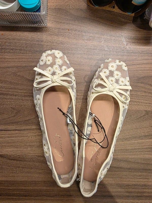 New Look Cottagecore New Look Embroidered Daisy Mesh Flat Shoes