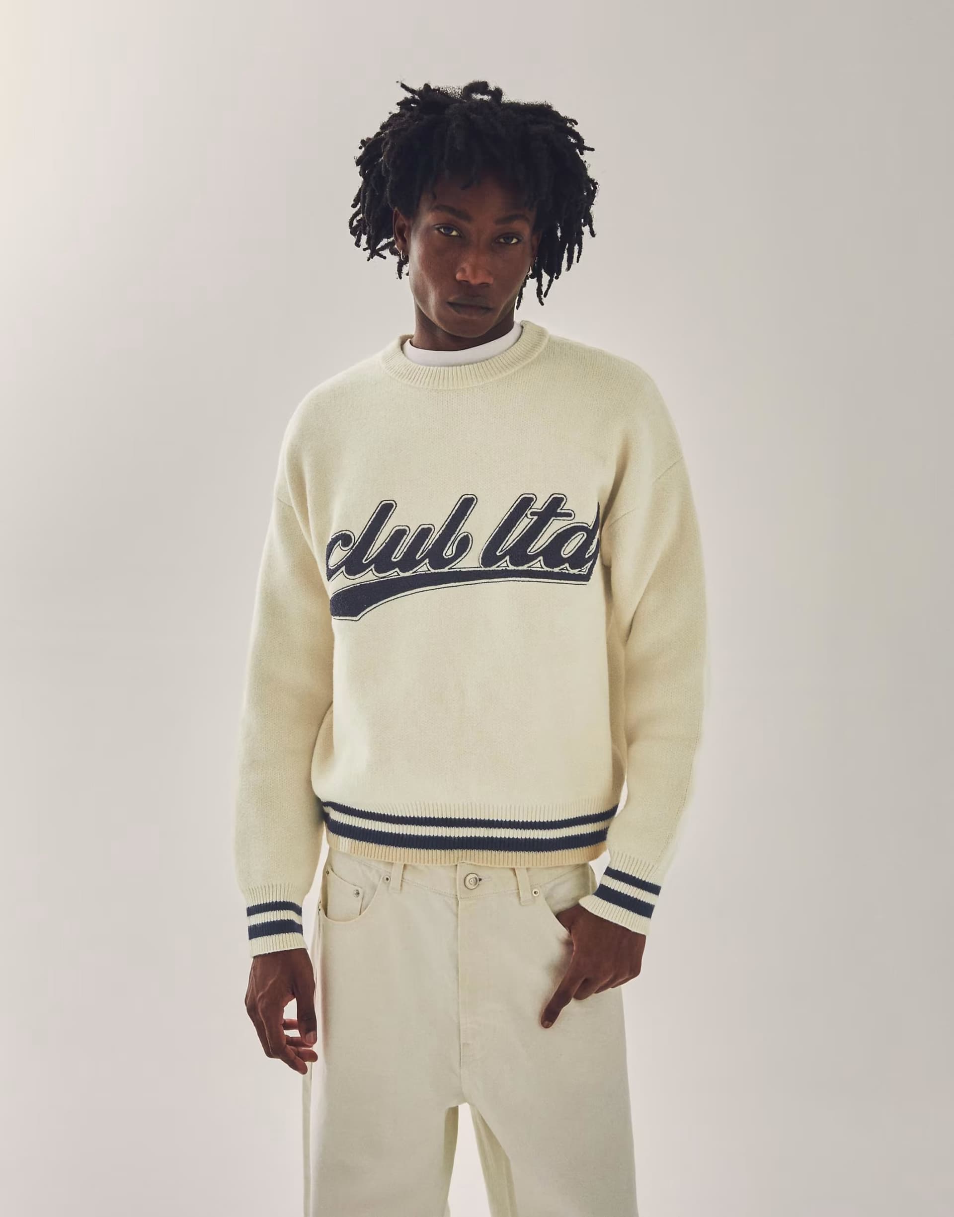 ASOS Bershka Towelling print jumper in white