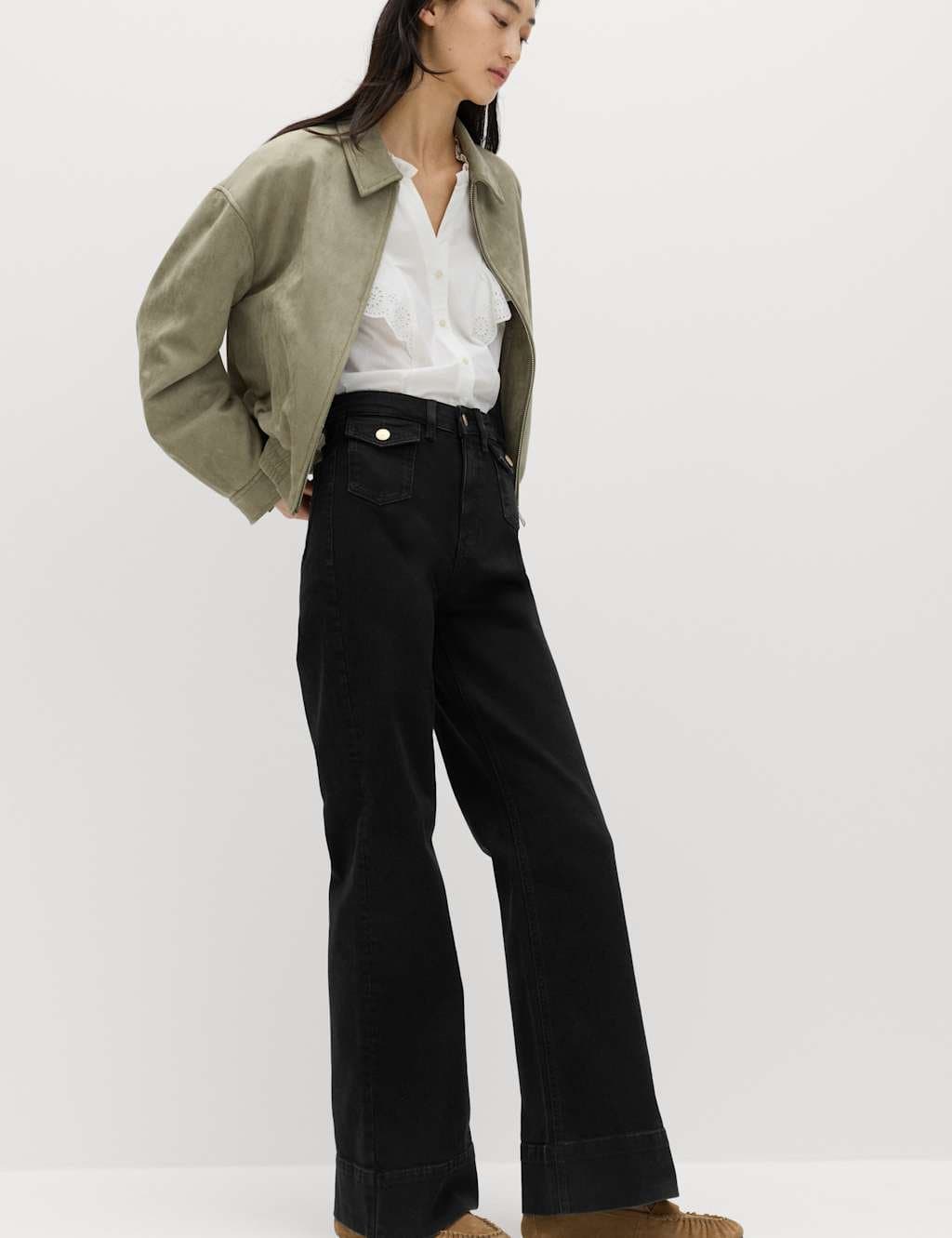 Marks & Spencer M&S High Waisted Patch Pocket Flared Jeans Black