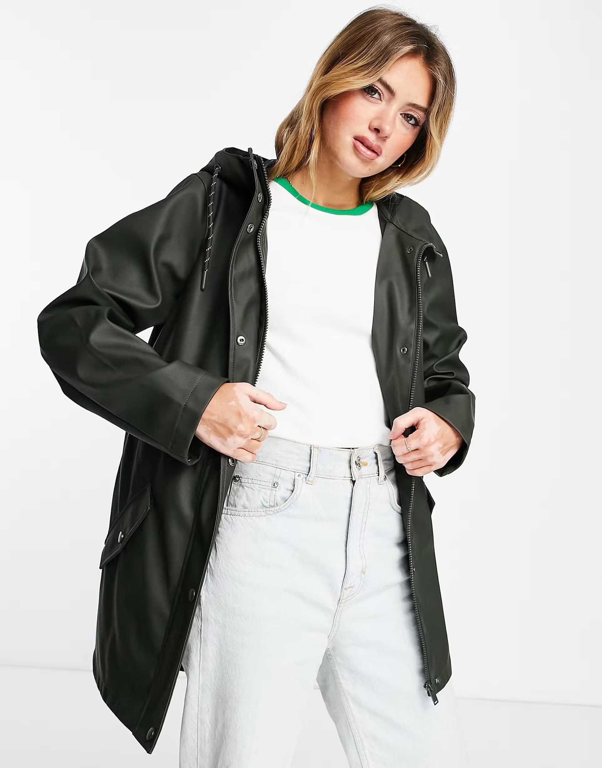 ASOS Vero Moda coated jacket with hood in deep khaki