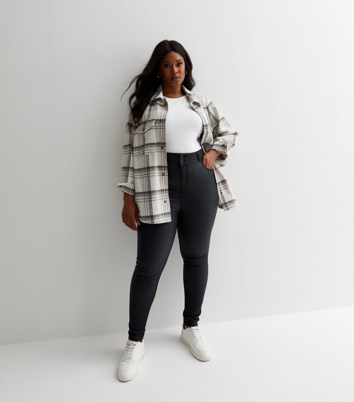 New Look Plus Size Black Coated Lift & Shape Skinny Jeans