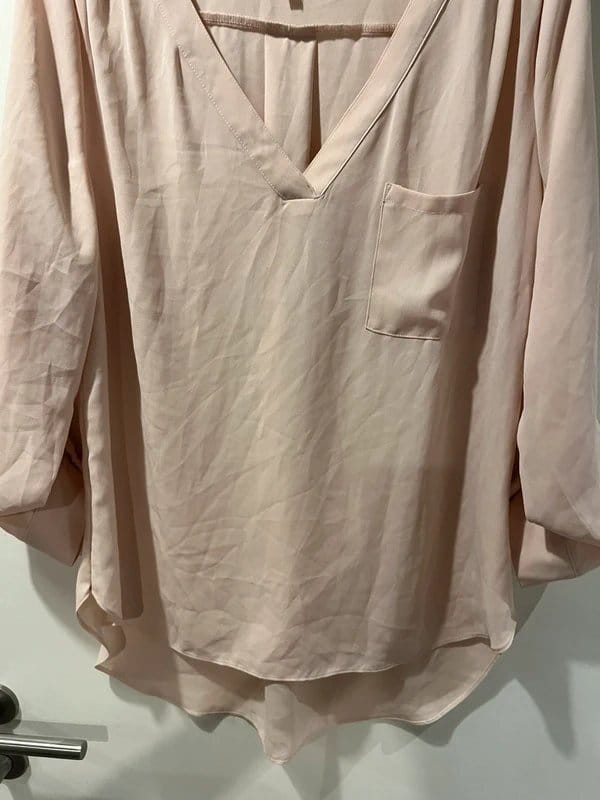 Papaya Apricot V-Neck Sheer Mesh Blouse