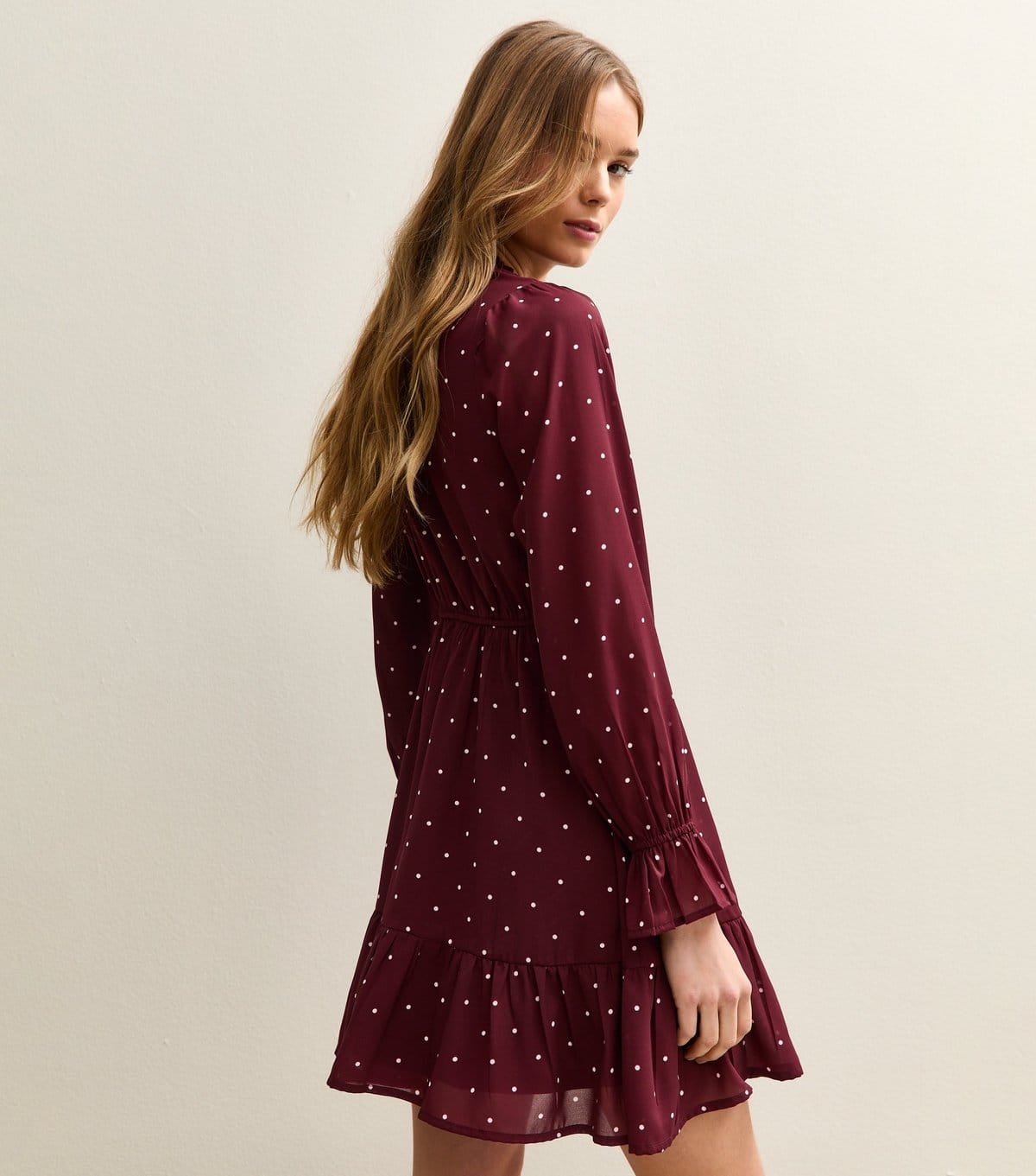 New Look Women's Red Chiffon Polka Dot Tie Neck Mini Dress New Look - 4