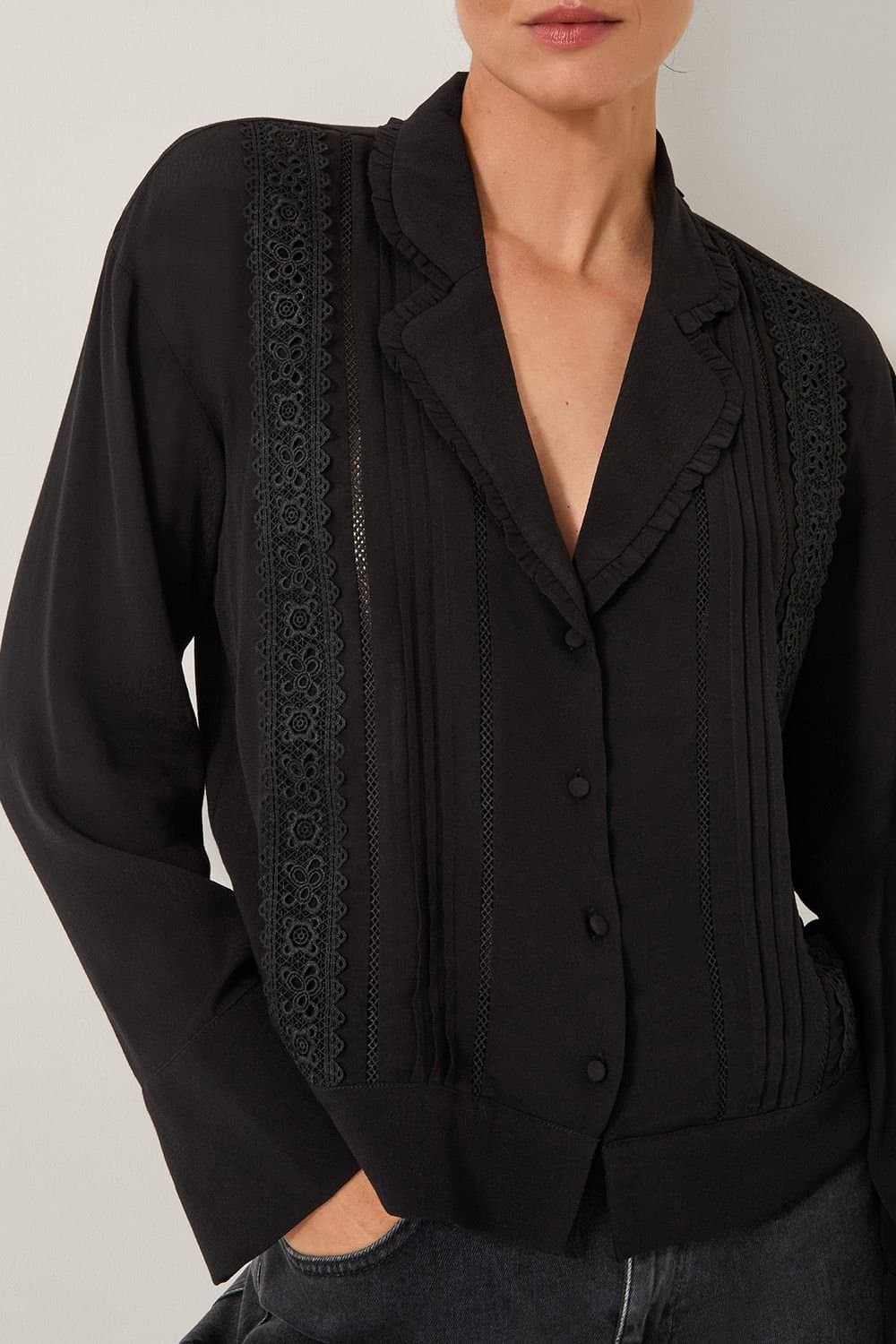 Monsoon Monsoon Black Lace Blouse with Ruffled Collar