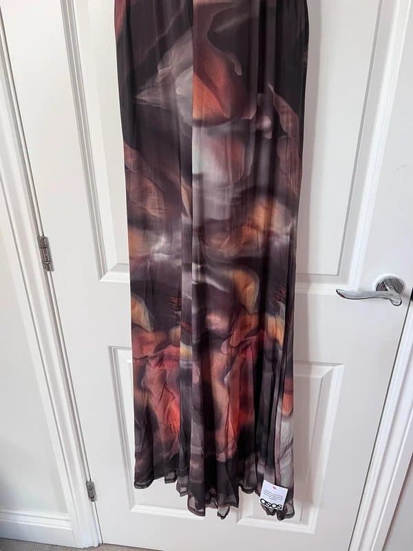 ASOS Swirl print mesh plunge double strap maxi dress ASOS Design