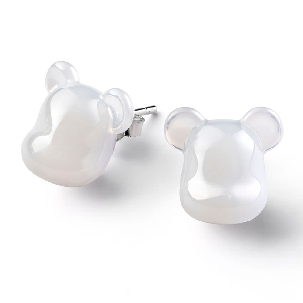 baccarat baccarat Women's BearBrick Stud Earrings, Silver & White Crystal, Pair 2814122